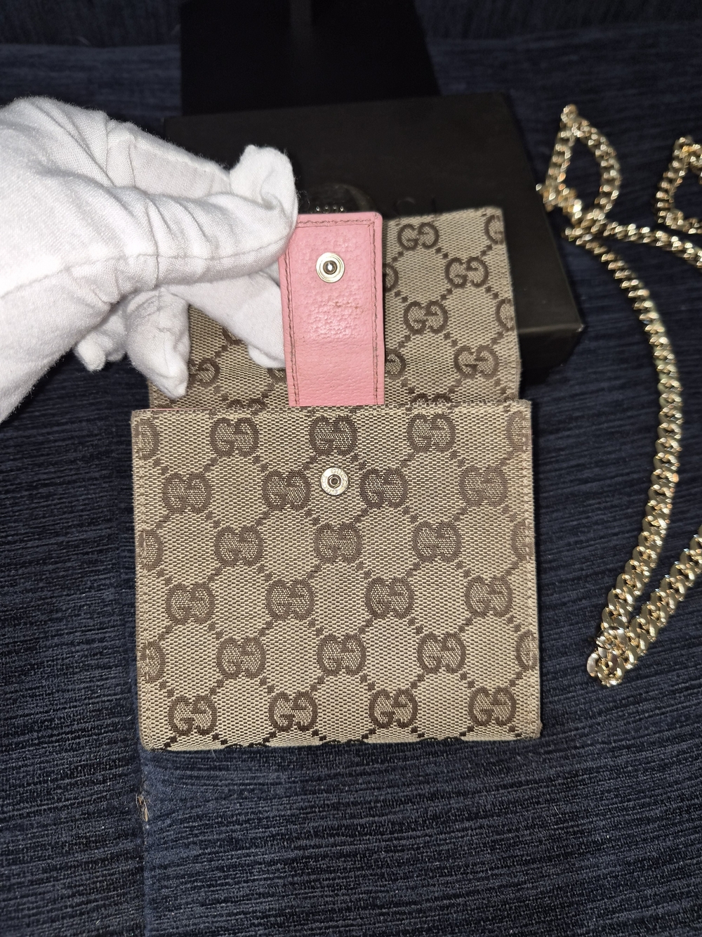 Authentic Gucci GG Canvas Wallet On Chain Pink Leather Crossbody Monogram Box - Picture 9 of 15